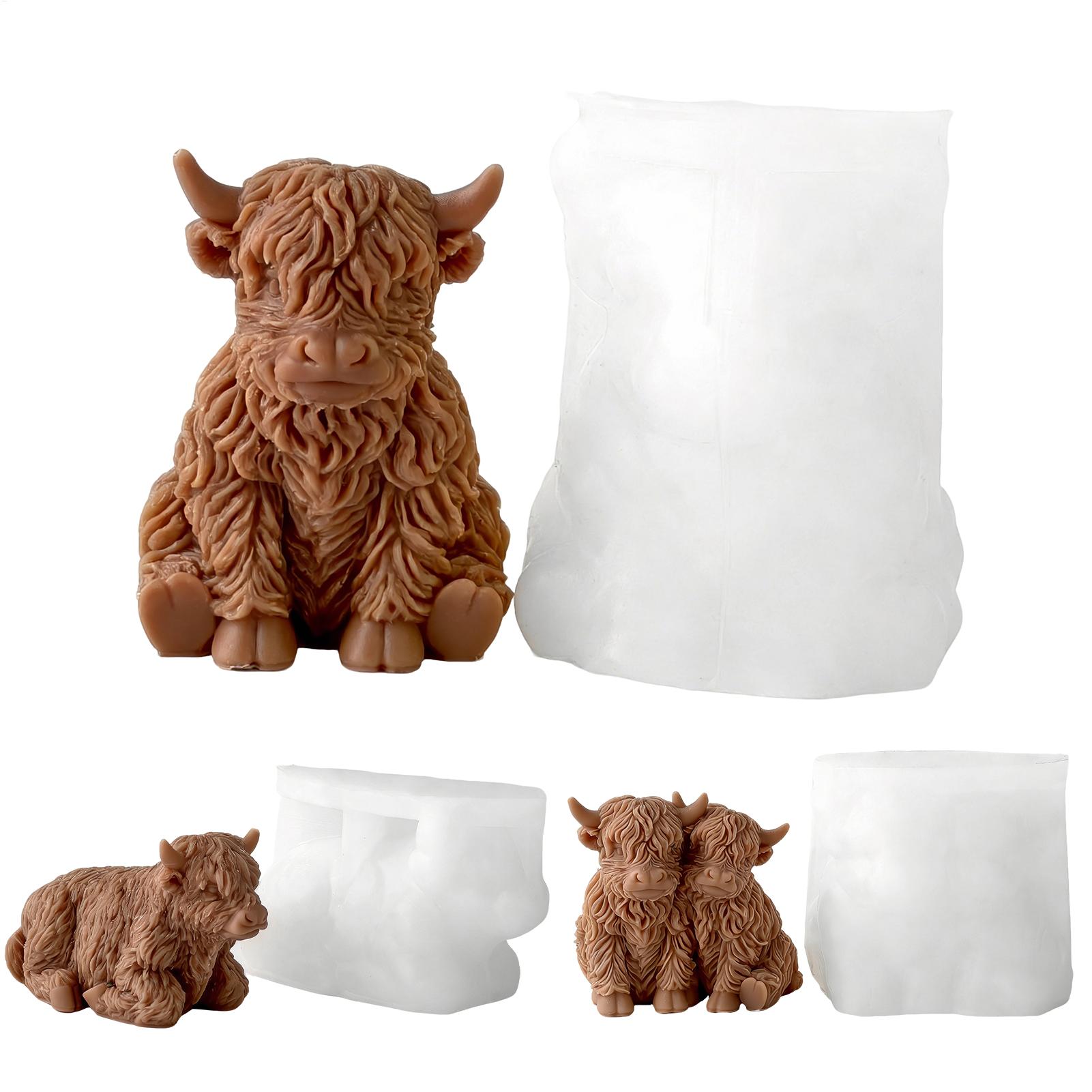 Soap Making For Beginners - ハイランドカウシリコンモールド再利用可能な3Dかわいい動物鋳型農家装飾DIYエポキシ樹脂石鹸キャンドル作成ツール