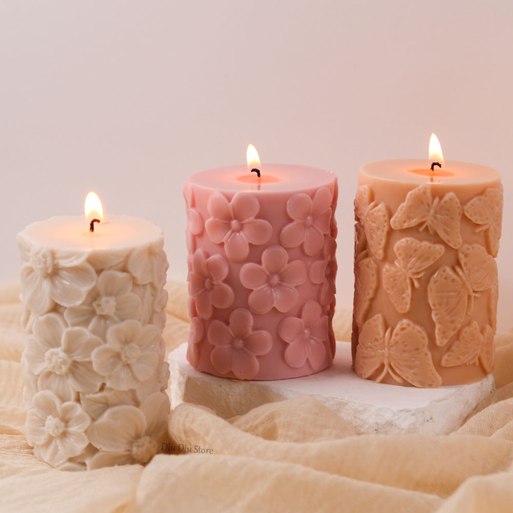 Soap Making For Beginners - 花蝶柱状シリコーンキャンドルモールド DIY 波石鹸樹脂石膏作成ツールジオメトリチョコレートモールド家の装飾のギフト