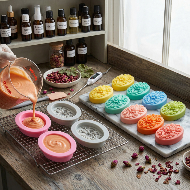 花の形をしたシリコンモールド4個、簡単に型抜きでき、再利用可 - Soap Making Vendors のレビューと価格